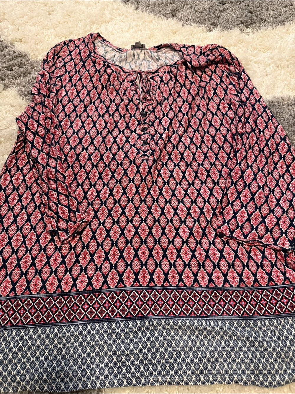 Avenue Navy and Pink Geo-Print Peasant Tunic